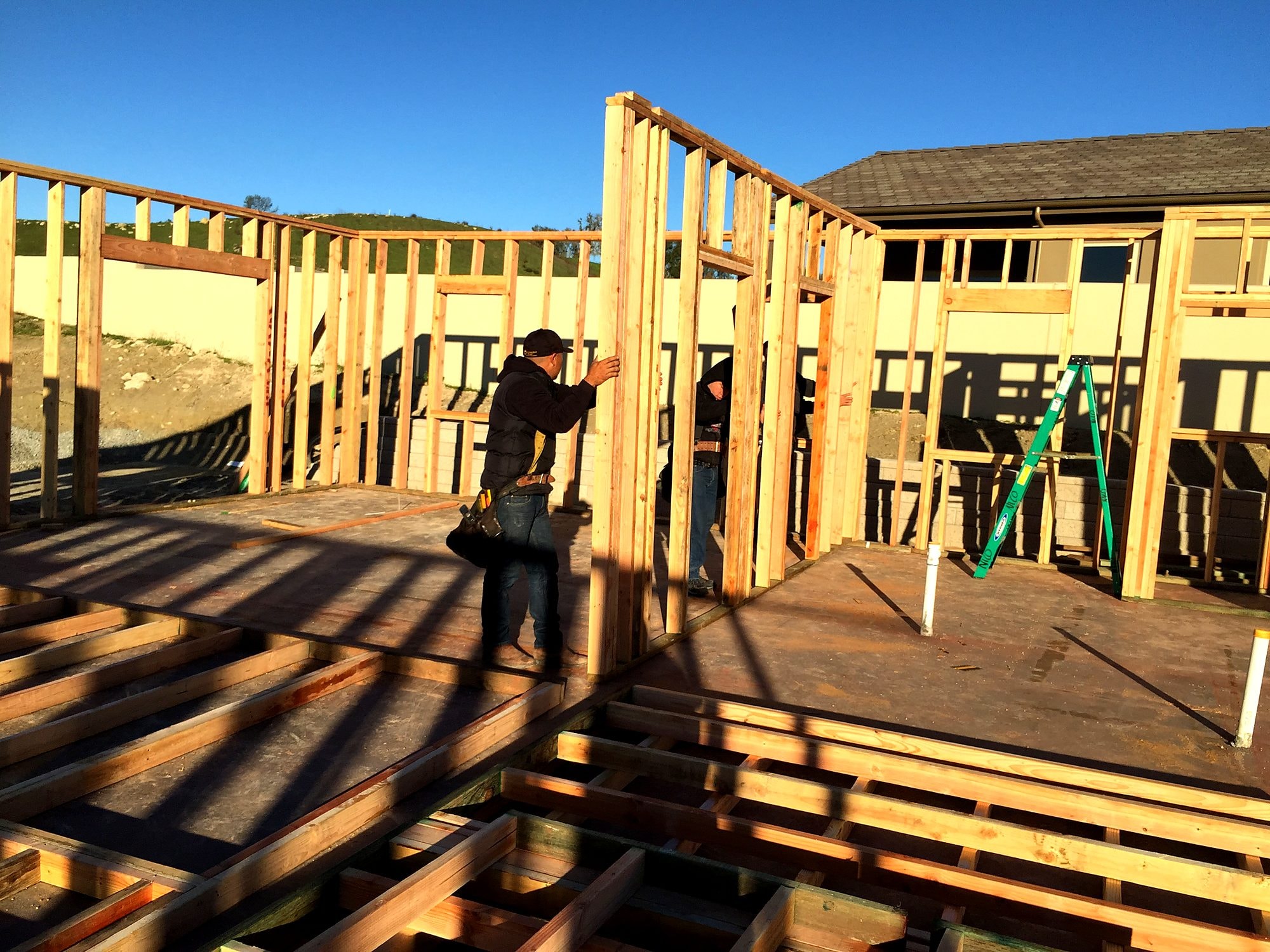 Wall framing on new home construction by Capps Construction