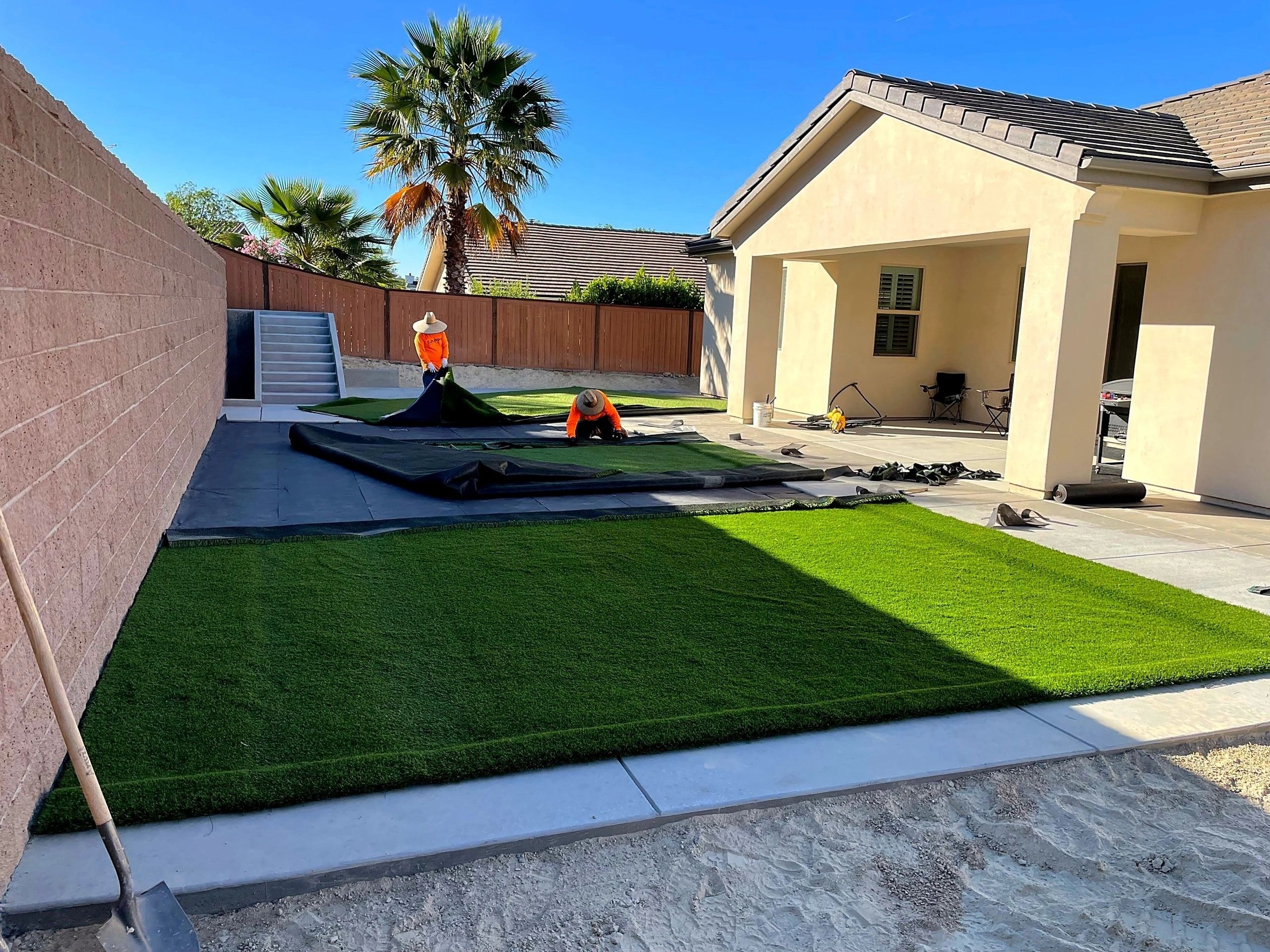 Artificial turf installation in progress in Del Mar, CA by Capps Construction